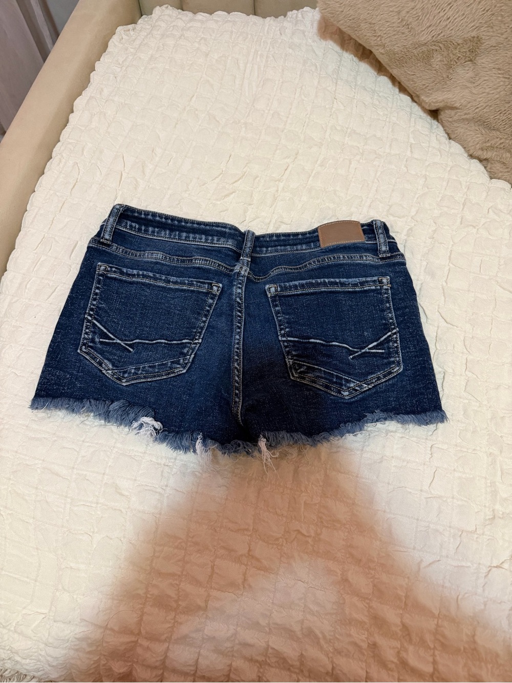 BKE Dark Blue Denim Frayed Hem Jean Shorts